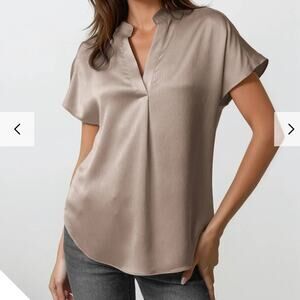 Miou Muse Silky Dropped Shoulder V-Neck Silver Gray Blouse Women's Size M